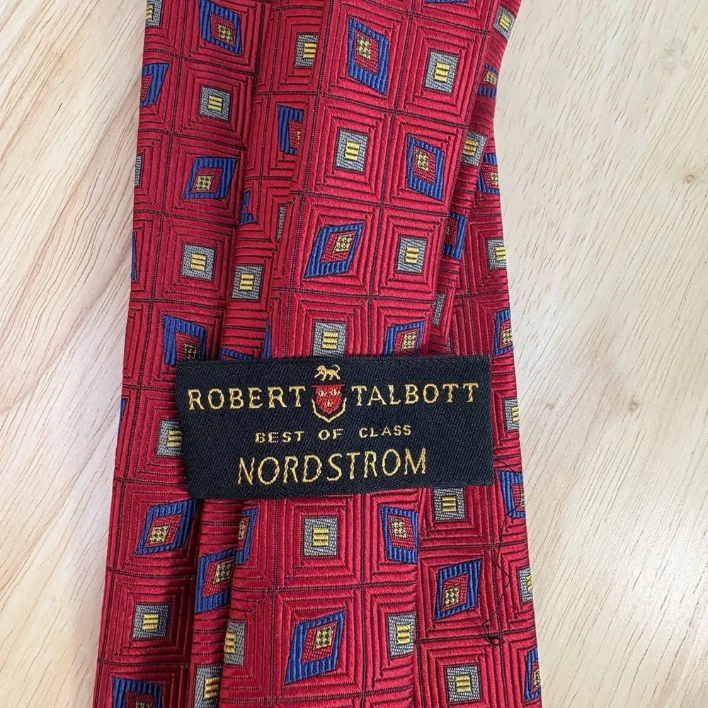 Robert Talbott Men's Red Geometric Woven Silk Designer Neck Tie One Size